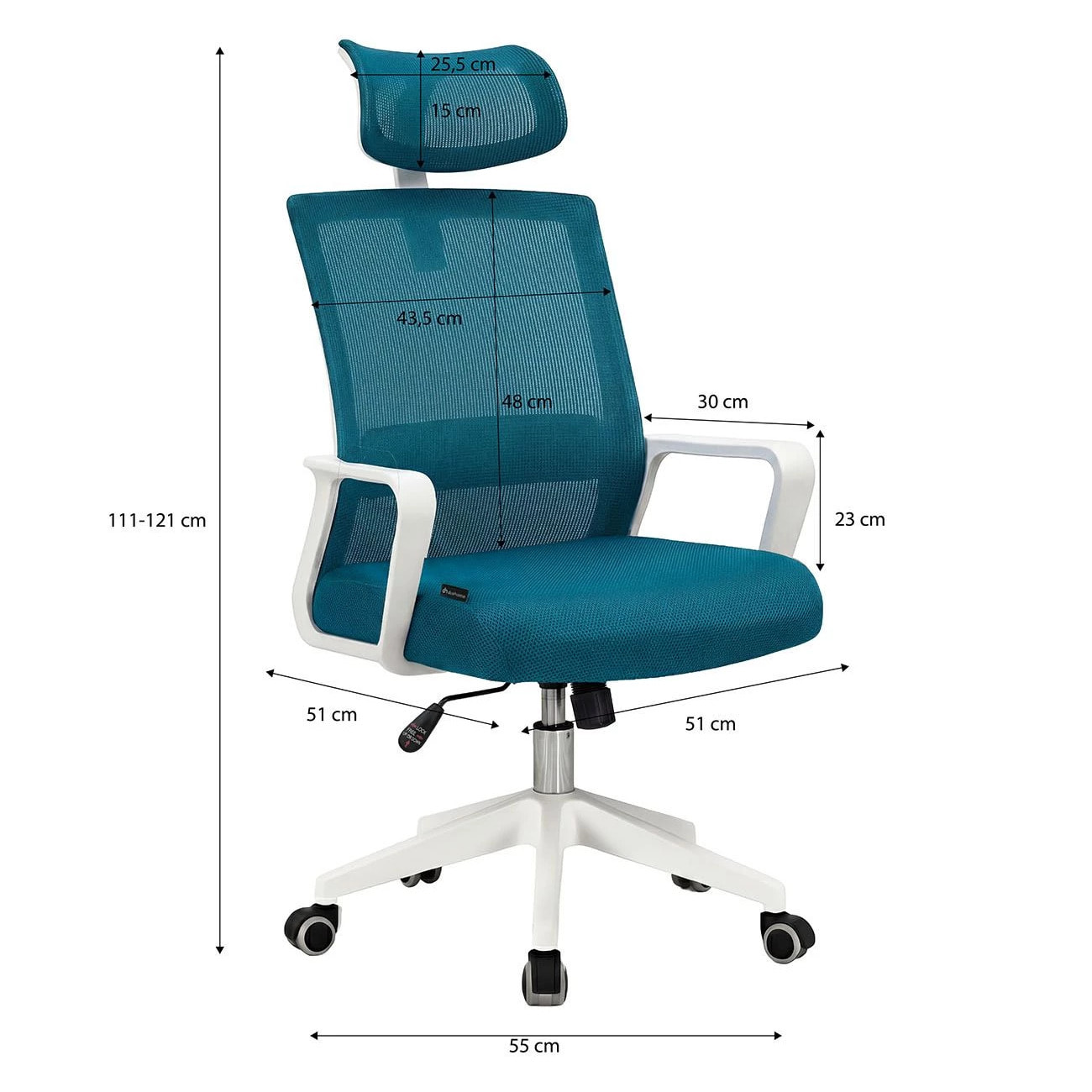 Silla de oficina ergonómica en blanco y turquesa 111-121x51 cm Dafne Tex Blanco - Turquesa