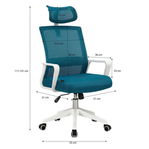 Silla de oficina ergonómica en blanco y turquesa 111-121x51 cm Dafne Tex Blanco - Turquesa