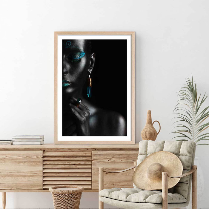Affiche photo d'art girl turquoise Affiche + cadre en bois - Chêne