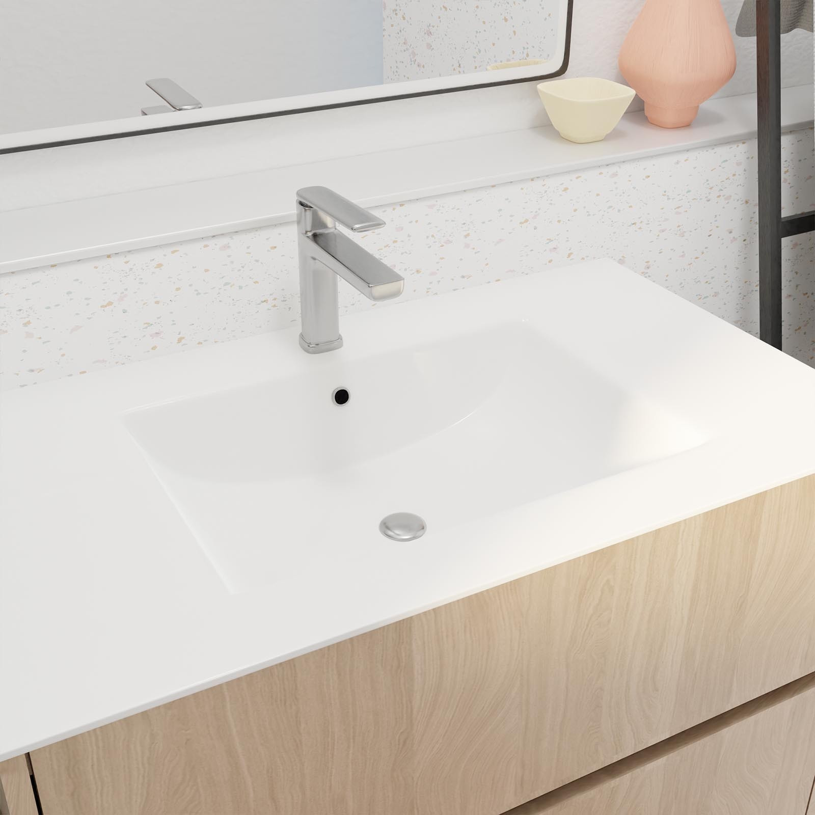 Pack Meuble Salle de Bains 80 cm Chêne Clair, 2 tiroirs avec Vasque Céramique - XENOS