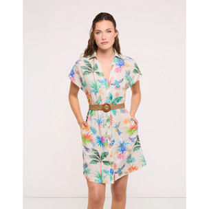 Vestido Camisero Colibríes con Cinturón - Calimea