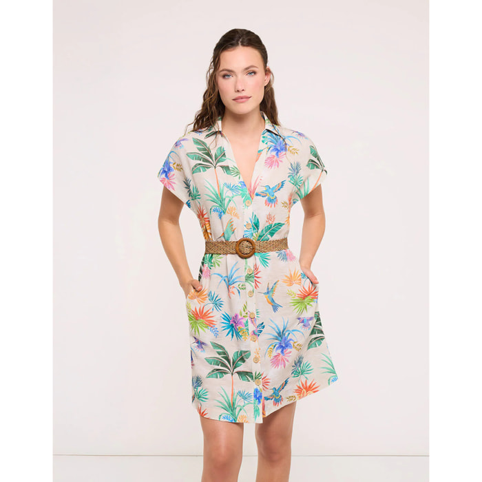 Vestido Camisero Colibríes con Cinturón - Calimea