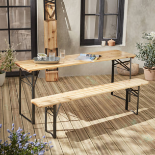 Table de jardin pliante bois de sapin + 2 bancs BAYONNE – Esprit brasserie. pliable. 6 personnes