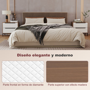 Cómoda con 2 Cajones de Tela, Cómoda para Dormitorio, Frentes con Patrón de Diamante, Cajonera para Salón, Oficina, Vestidor, Natural y Blanco