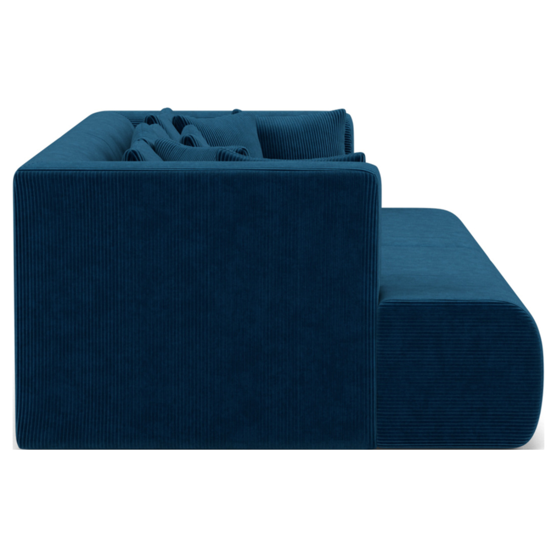 Onyx - canapé droit 4 places avec double méridienne - assise profonde - en velours côtelé - Bleu