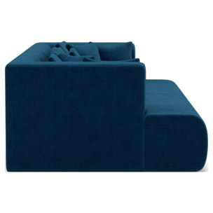 Onyx - canapé droit 4 places avec double méridienne - assise profonde - en velours côtelé - Bleu