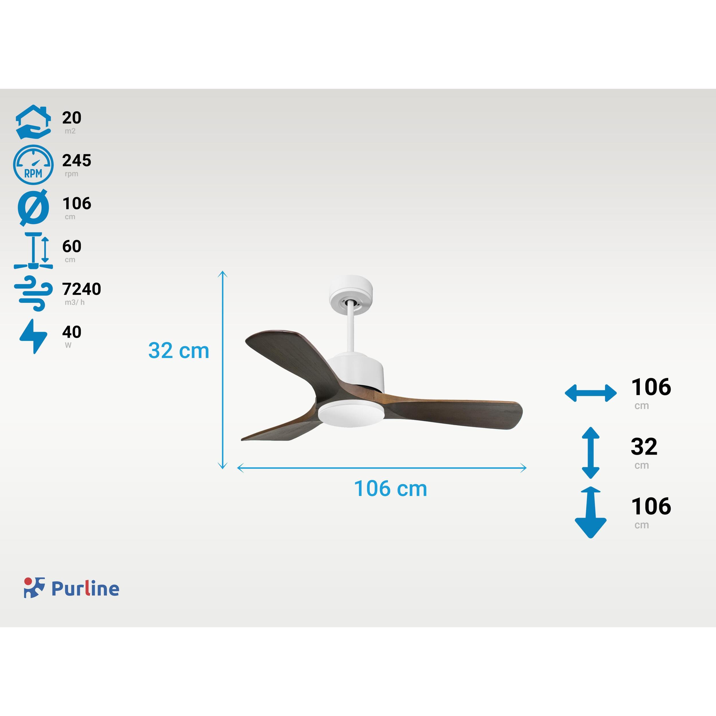 Ventilateur de plafond ø106 cm avec Wifi Réversible Hypersilence 40   W Blanc