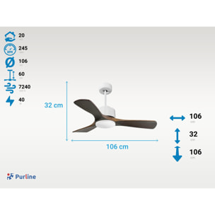 Ventilateur de plafond ø106 cm avec Wifi Réversible Hypersilence 40   W Blanc