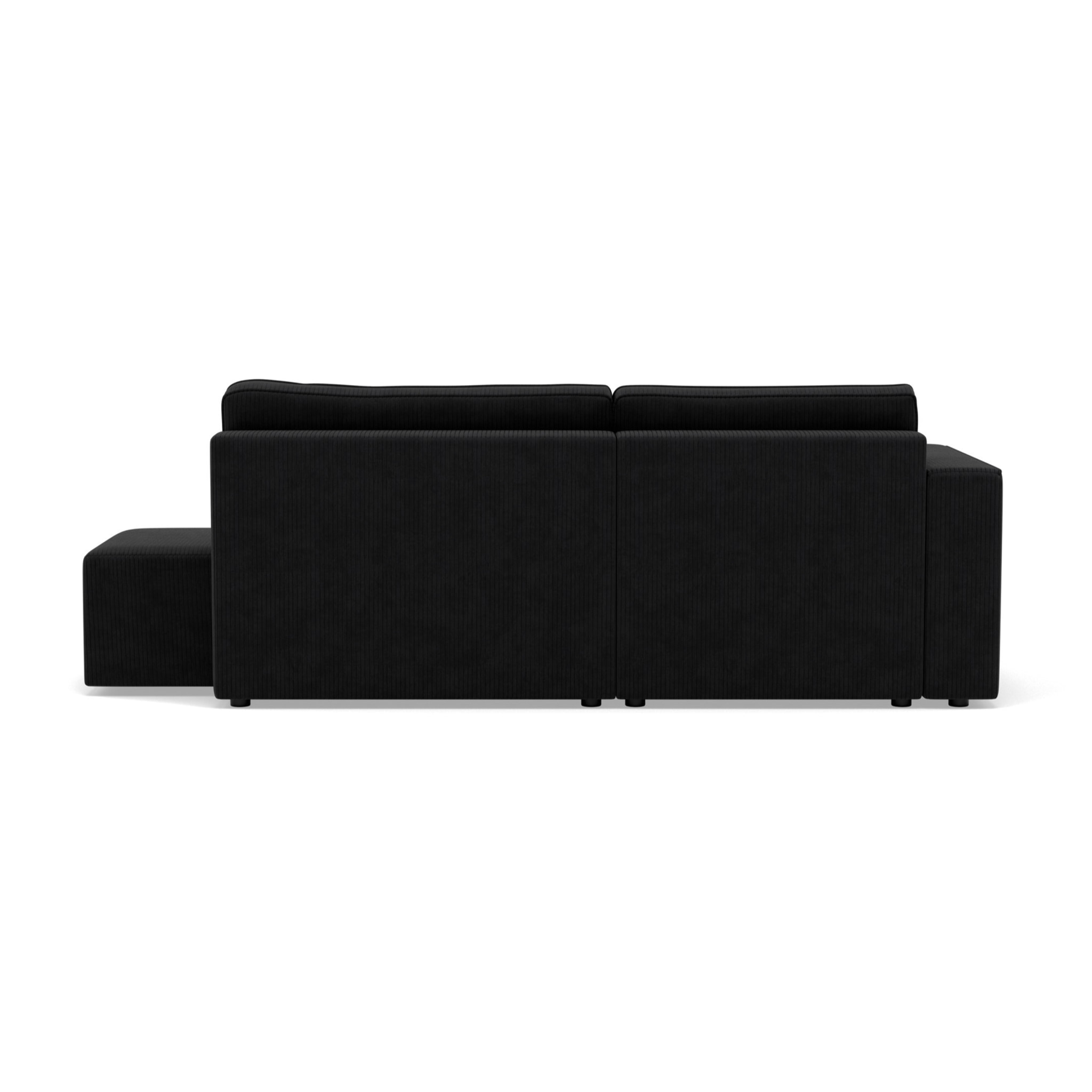 Topaze - canapé d'angle gauche 4 places convertible avec coffre sans accoudoir en velours côtelé - Noir
