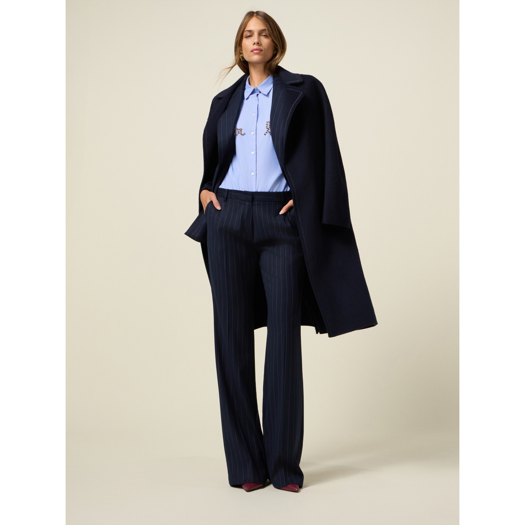 Oltre - Pantaloni flare gessati - Blu