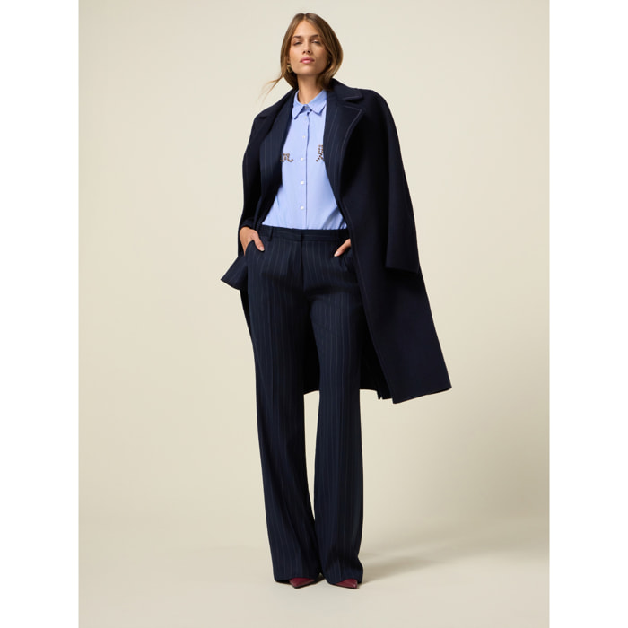 Oltre - Pantaloni flare gessati - Blu