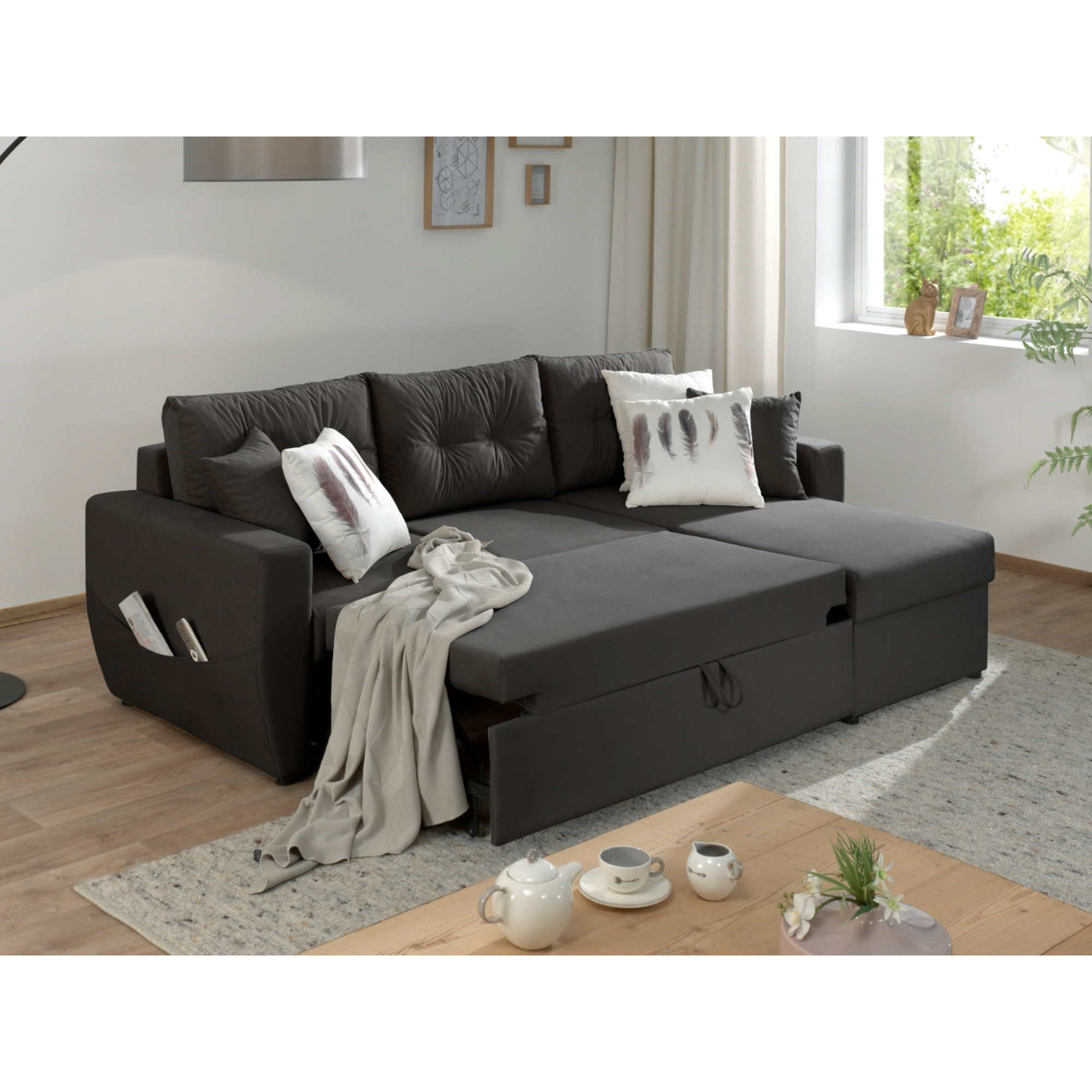 Astoria - canapé d'angle réversible - convertible avec coffre - style contemporain- 4 places - Gris foncé