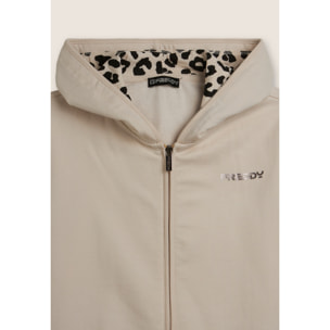 Tuta con interno cappuccio animalier e spacchi laterali