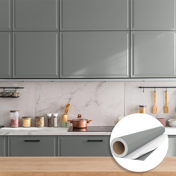 Rouleau adhésif décoratif Vinyle au Mètre - Gris tourterelle - Sticker Lavable Imperméable Mur Cuisine Meubles