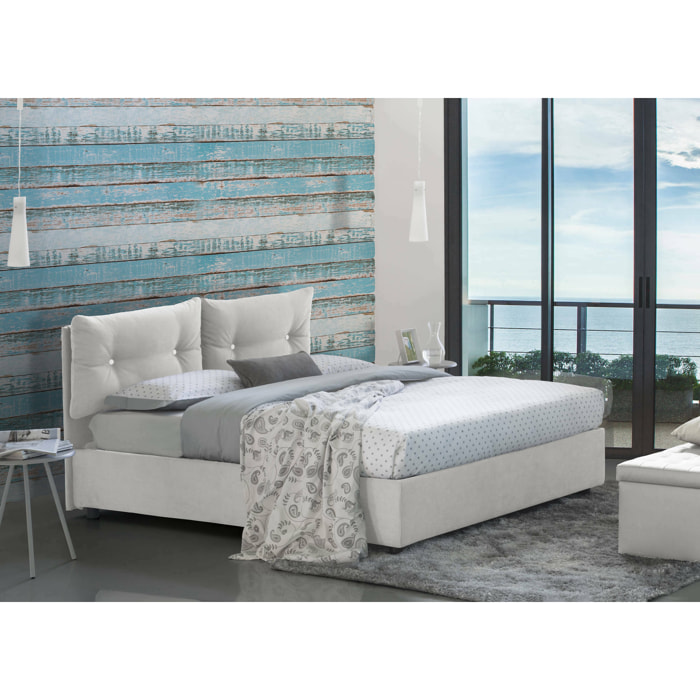 Letto matrimoniale Artrax, Letto contenitore con rivestimento in tessuto, 100% Made in Italy, Apertura frontale, adatto per materasso Cm 160x200, Bianco