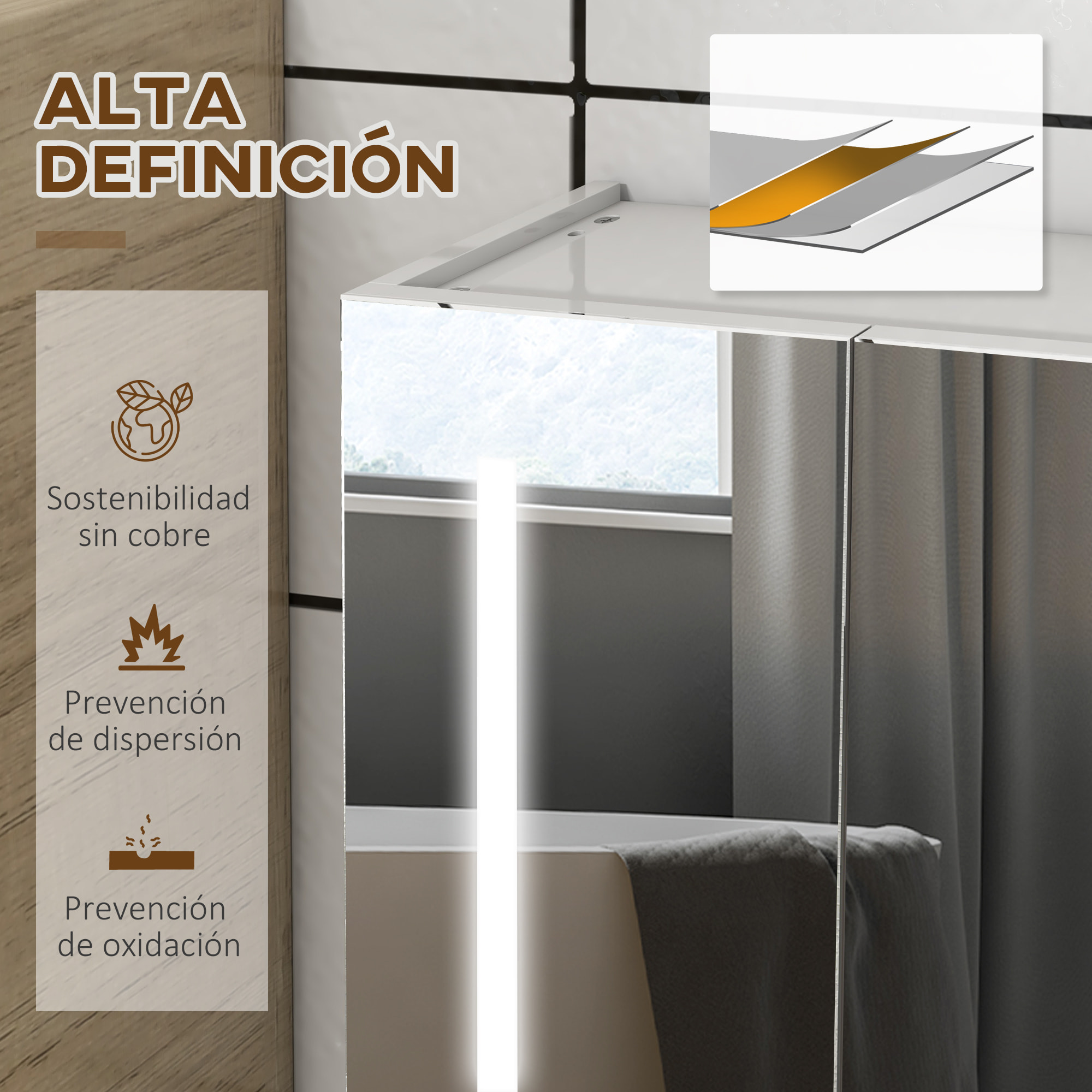 Armario con Espejo de Baño con Luz LED Mueble de Pared Colgante con 3 Puertas Estantes Ajustables Interruptor Táctil y USB 90x15x70 cm Blanco Brillante