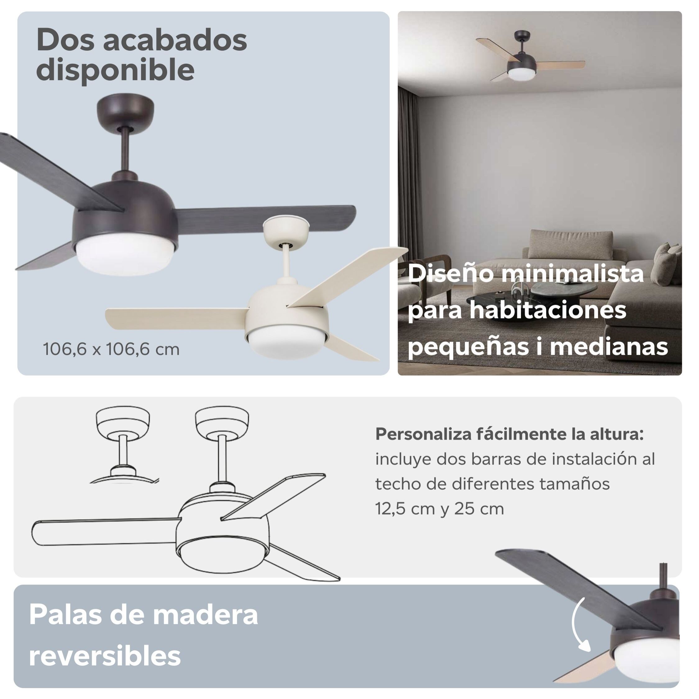 FORLIGHT Ventilador IP20 Klar E27 40W Marrón cobrizo Madera