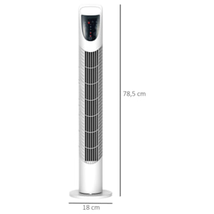 Ventilador de Torre Ventilador Vertical 40W con Mando a Distancia 3 Velocidades Temporizador 7,5h Oscilante 70° Ø18x78,5 cm Blanco