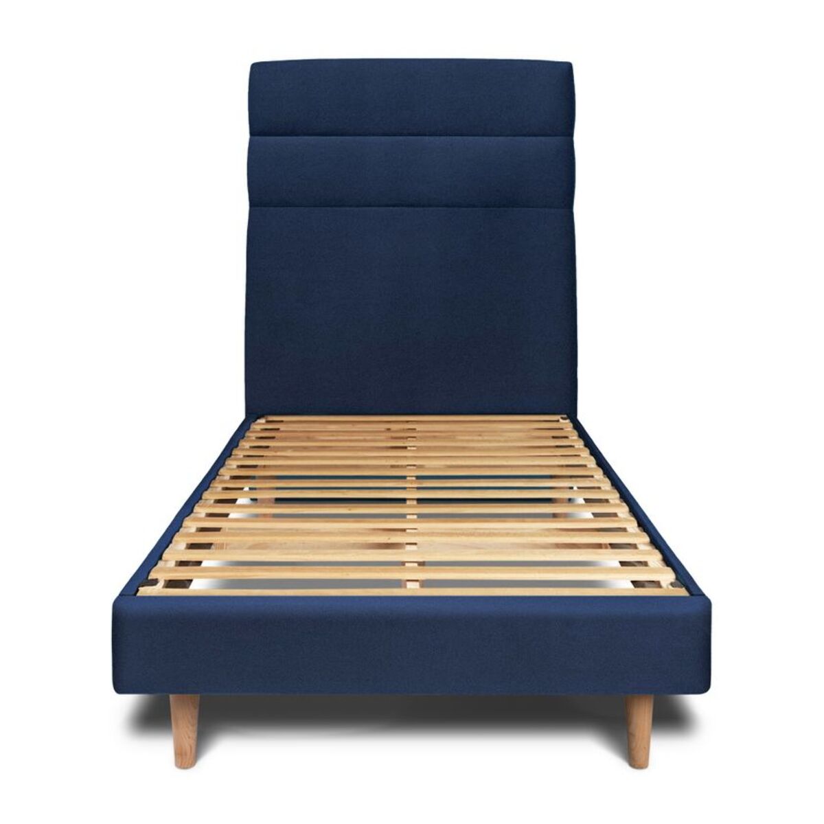 Lit avec tête de lit bandes horizontales velours et sommier kit Ep14