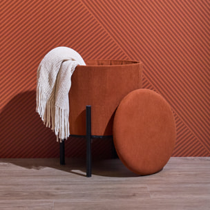 Lot de 4 Poufs - HOME DECO FACTORY - Jules - Rangement - Côtelé - Terracotta