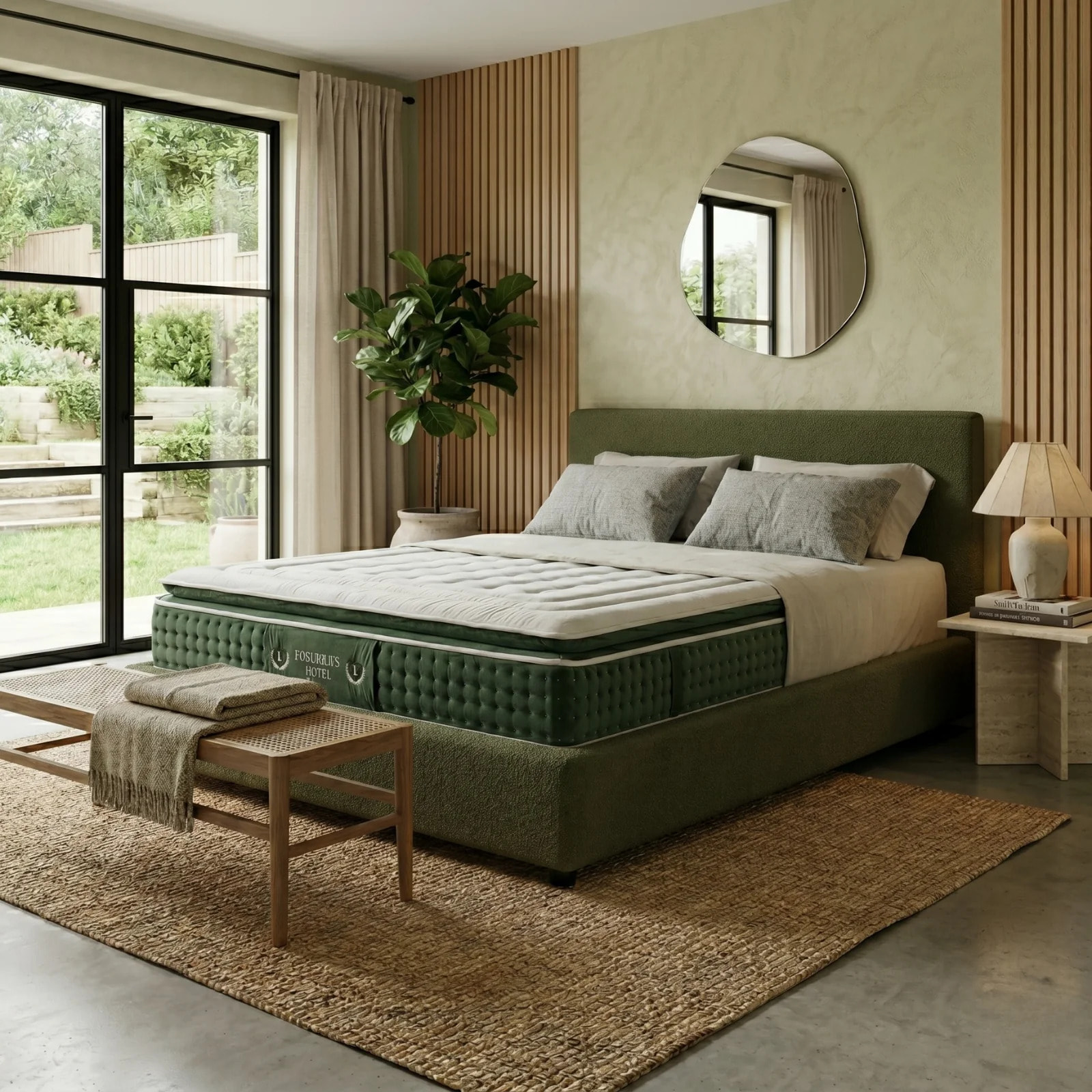 Ensemble matelas Jade & lit coffre Colisée | Mémoire de forme et ressorts ensachés | Grande capacité de stockage | Velours côtelé | Bleu nuit