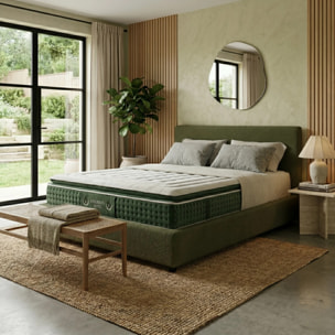 Ensemble matelas Jade & lit coffre Colisée | Mémoire de forme et ressorts ensachés | Grande capacité de stockage | Velours côtelé | Bleu nuit