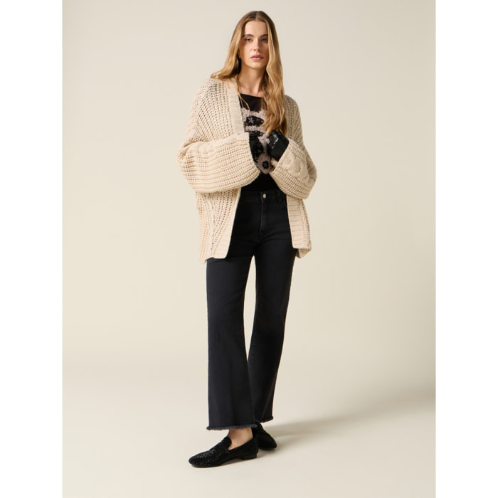 Oltre - Jeans flare neri con orlo sfrangiato - Nero