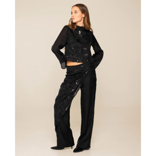 Blusa de cuello subido con bordado y lentejuelas de mujer