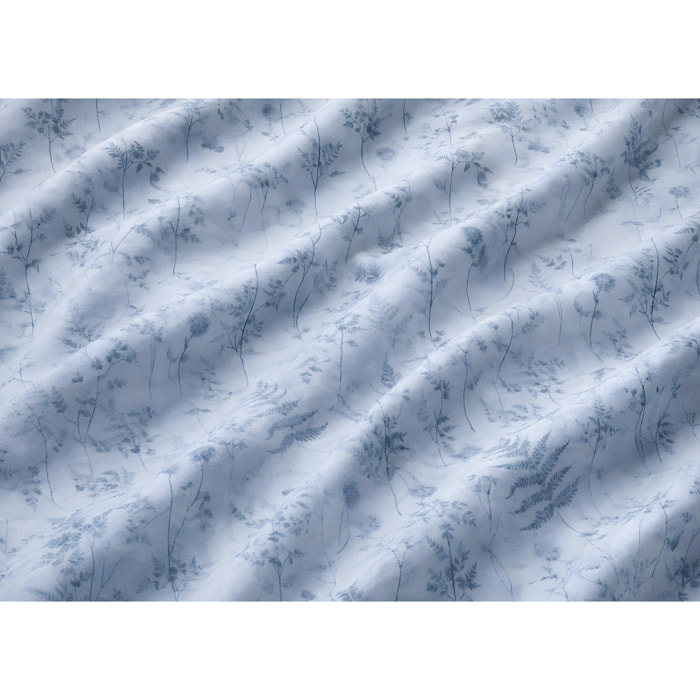Parure Copripiumino 100% Cotone Made In Italy Fantasia Floreale Disegno Soffione Azzurro