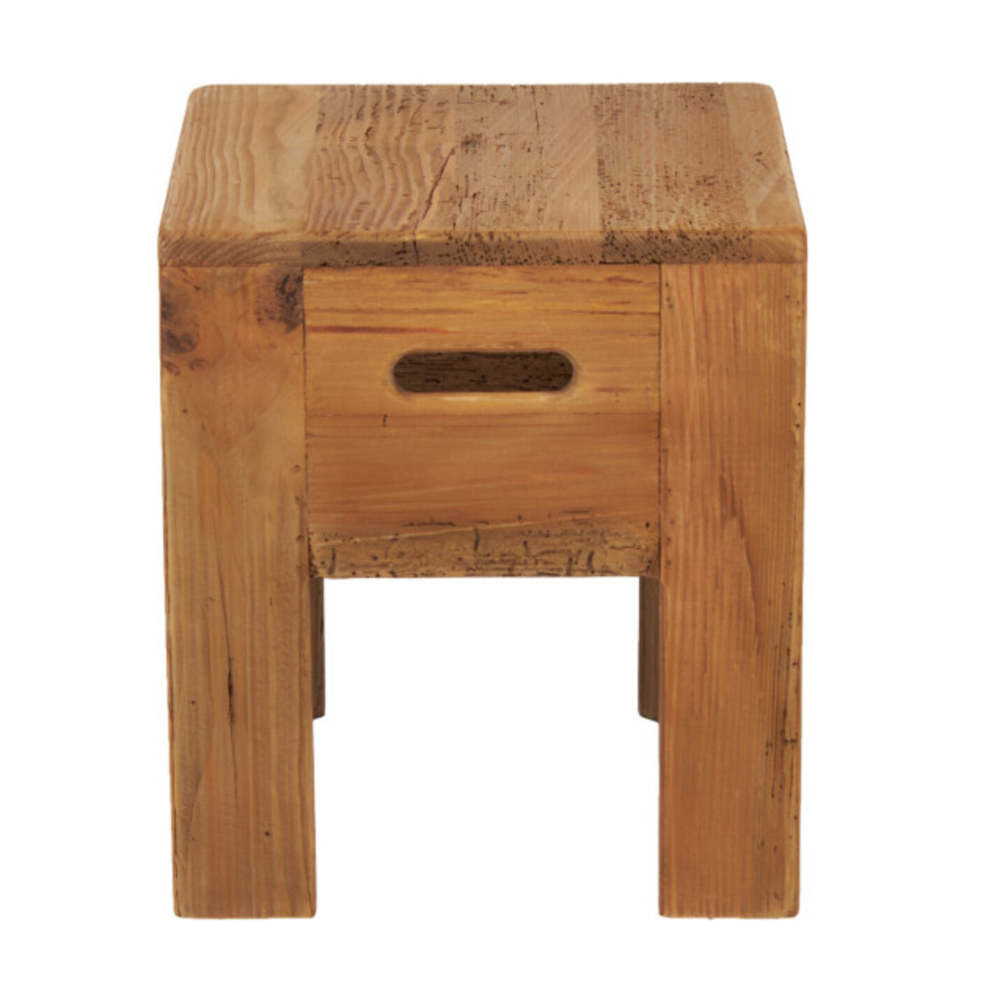 Tabouret H40 cm avec poignées en bois massif de pin recyclé - ORIGIN