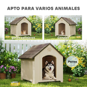 Caseta para Perros Exterior, Casa para Perros Extragrandes de Plástico Impermeable con 2 Ventanas, Base Elevada, Estacas, Fácil de Montar, 102x94x103 cm, Beige