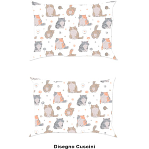 Coppia Federe per cuscini letto GATTI 100% Flanella e Made in Italy fumetto gattini