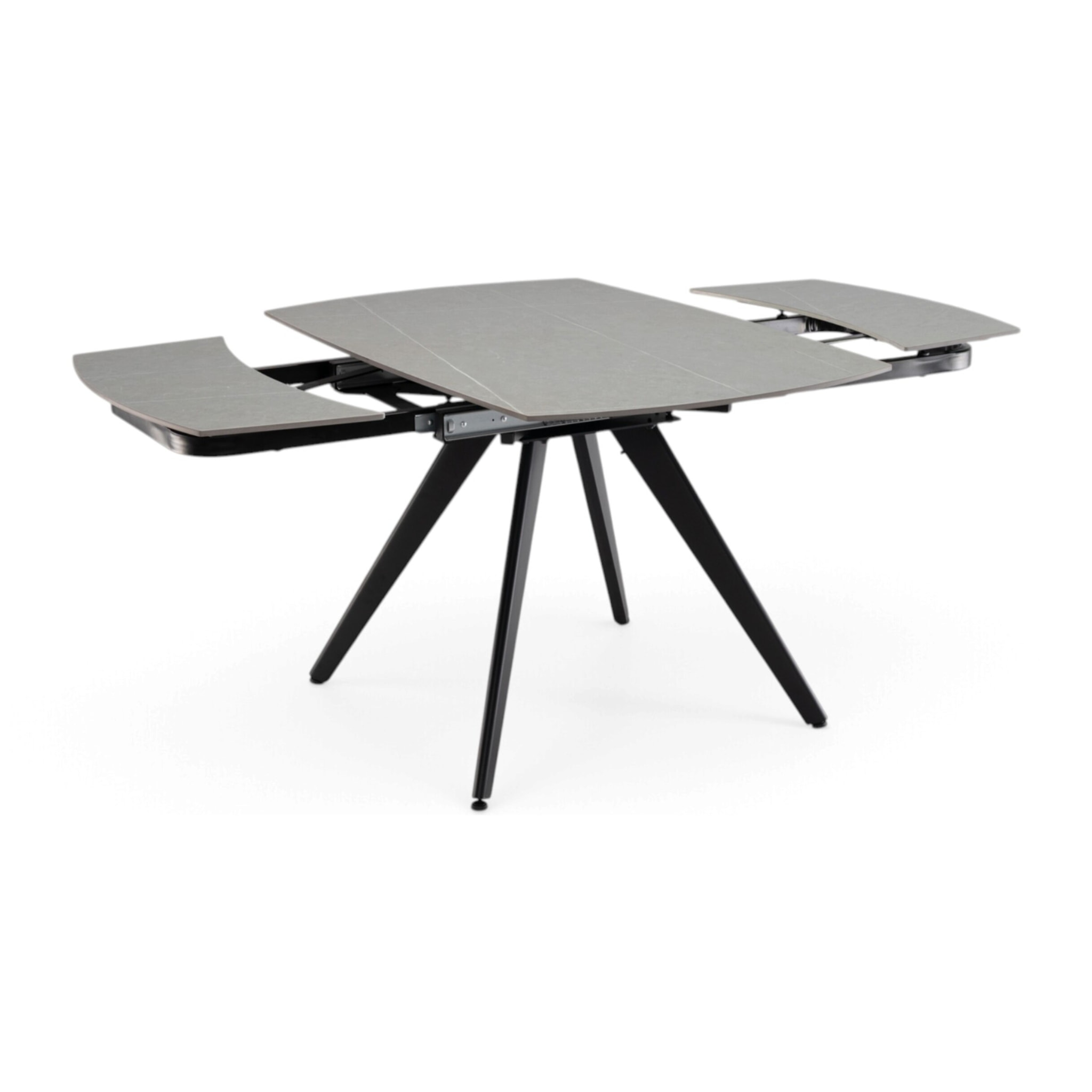 Tavolo allungabile LAVEZZI in ceramica, finitura pietra grigio e gambe in metallo nere - 120×80x78 – 180×80x75 cm