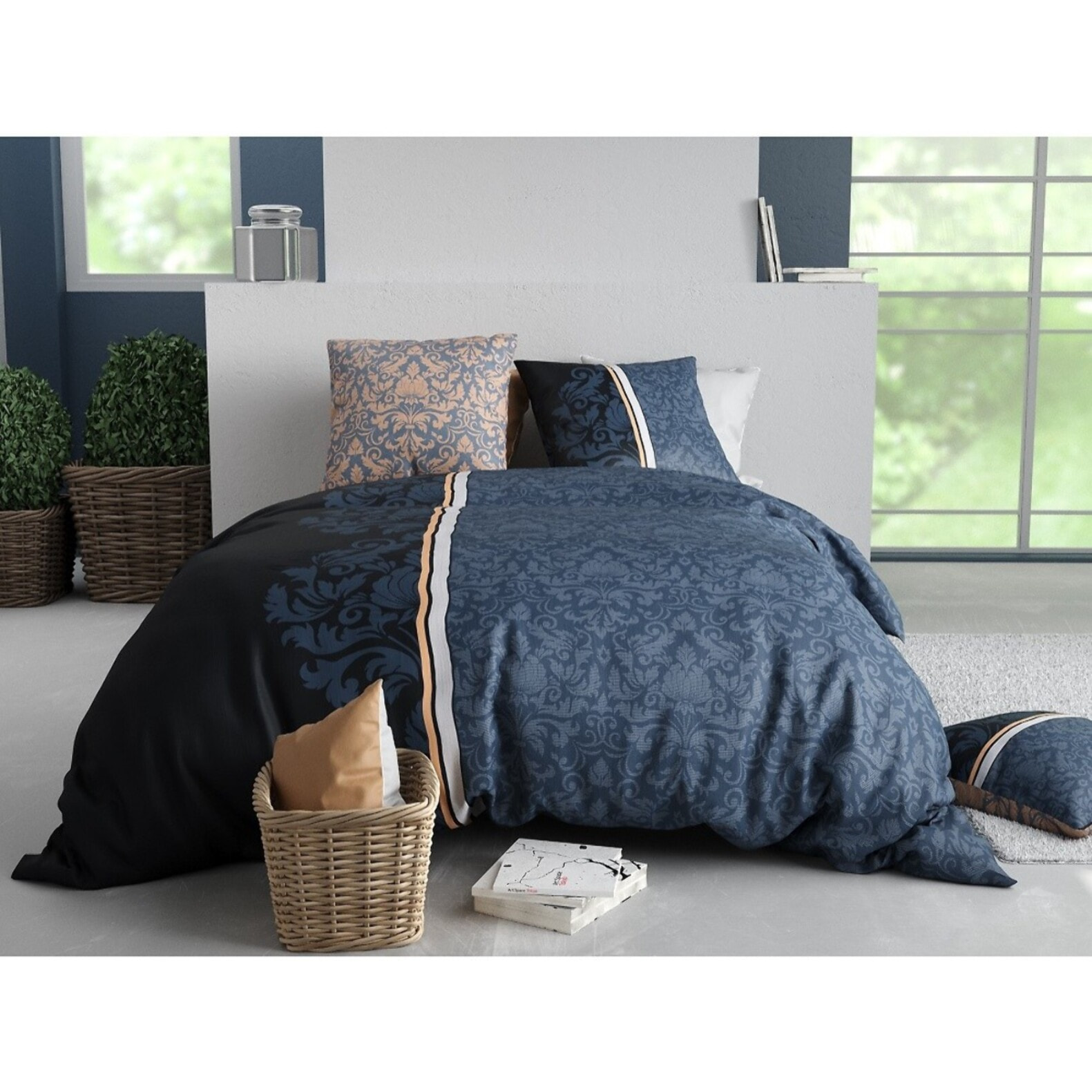 Parure housse de couette 100% coton 57fils + 2 taies Arabesque