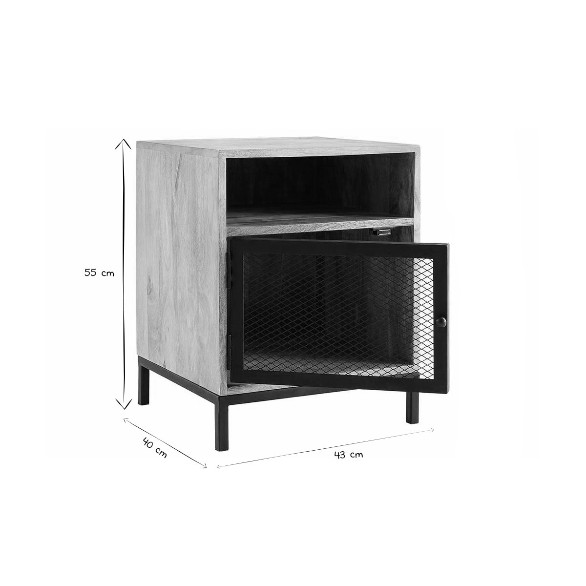 Table de chevet avec rangements industriel bois manguier massif et métal perforé RACK