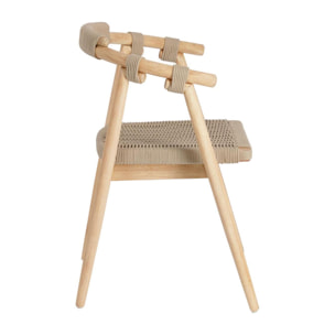 Silla apilable Majela madera maciza eucalipto acabado efecto roble y cuerda beige FSC 100%