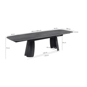 Table extensible 200 à 300 cm céramique gris pieds incurvés - MILANO