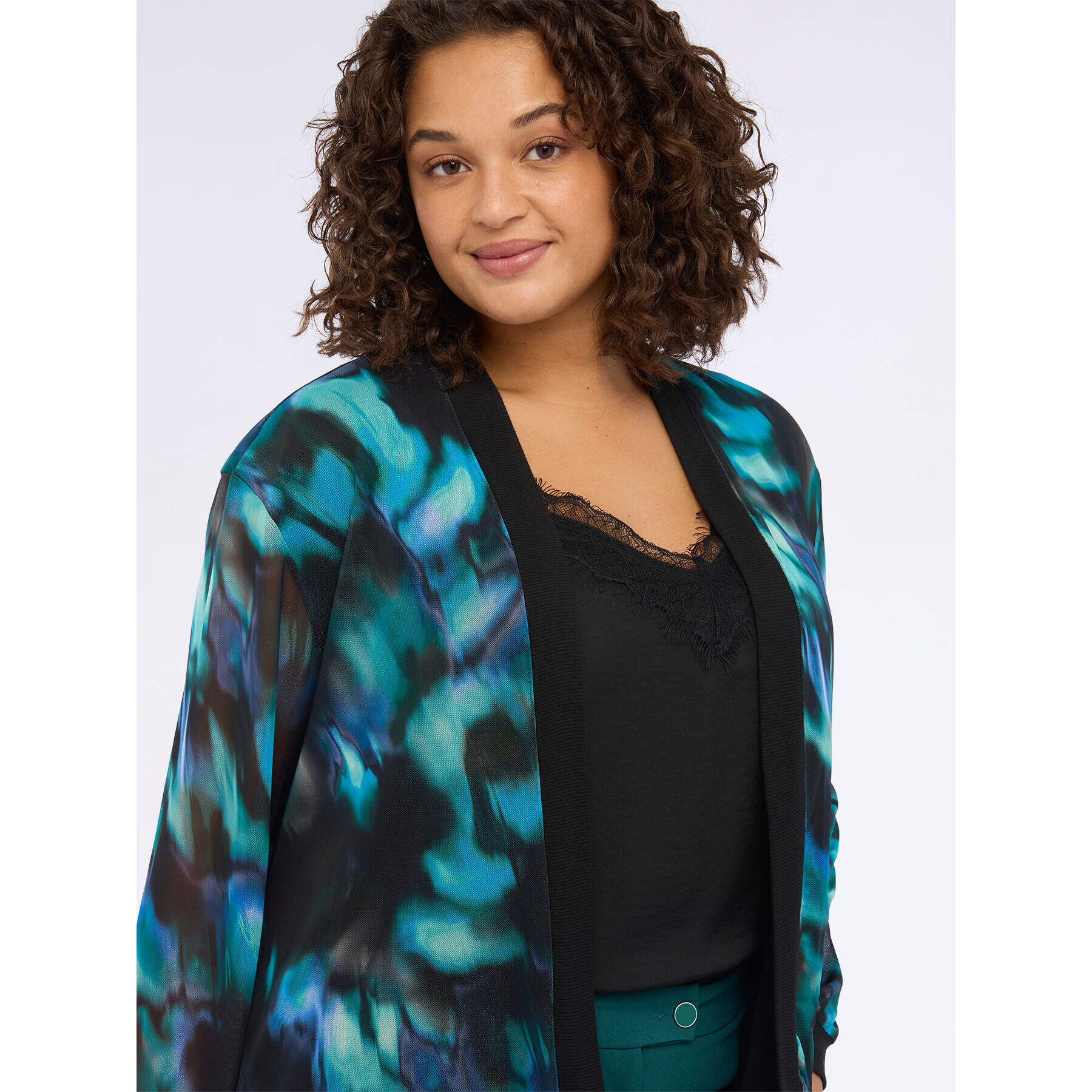 Fiorella Rubino - Chaqueta desestructurada de tul estampado - Petrol Blue