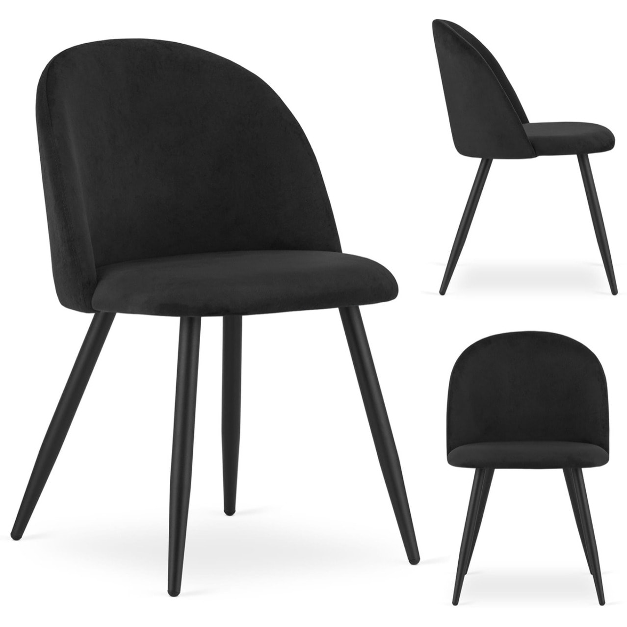 Sedia di design Bello in velluto nero con gambe in metallo