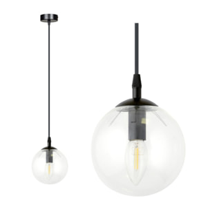 Lampada a sospensione Cosmo in acciaio nero e vetro trasparente