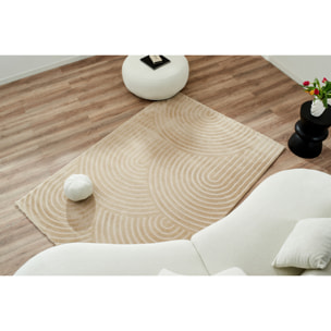 BIANCA - Tapis arc en ciel beige avec poils longs en relief