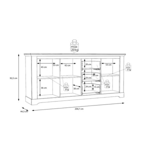 Buffet en bois effet chêne clair blanchi L204cm - ILONA