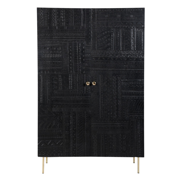 Armoire gravée en bois noir et métal doré - Chimane