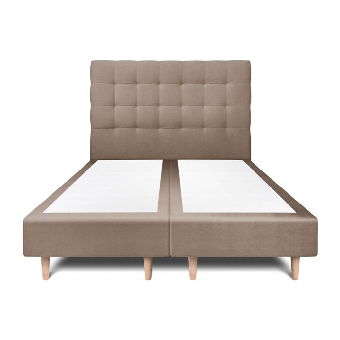 Lit avec tête de lit capitonnée velours et sommier tapissier Ep20
