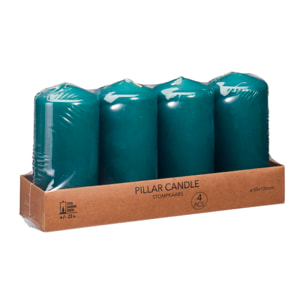 Set de 4 velas de cera en color petróleo ø5x10cm y 25h de combustión