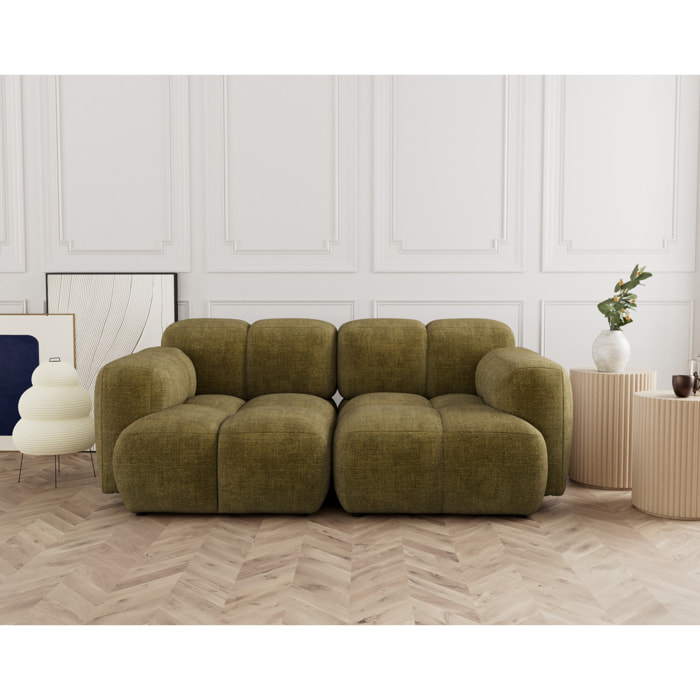 Grace - canapé modulable 2 places en velours texturé - Vert Olive