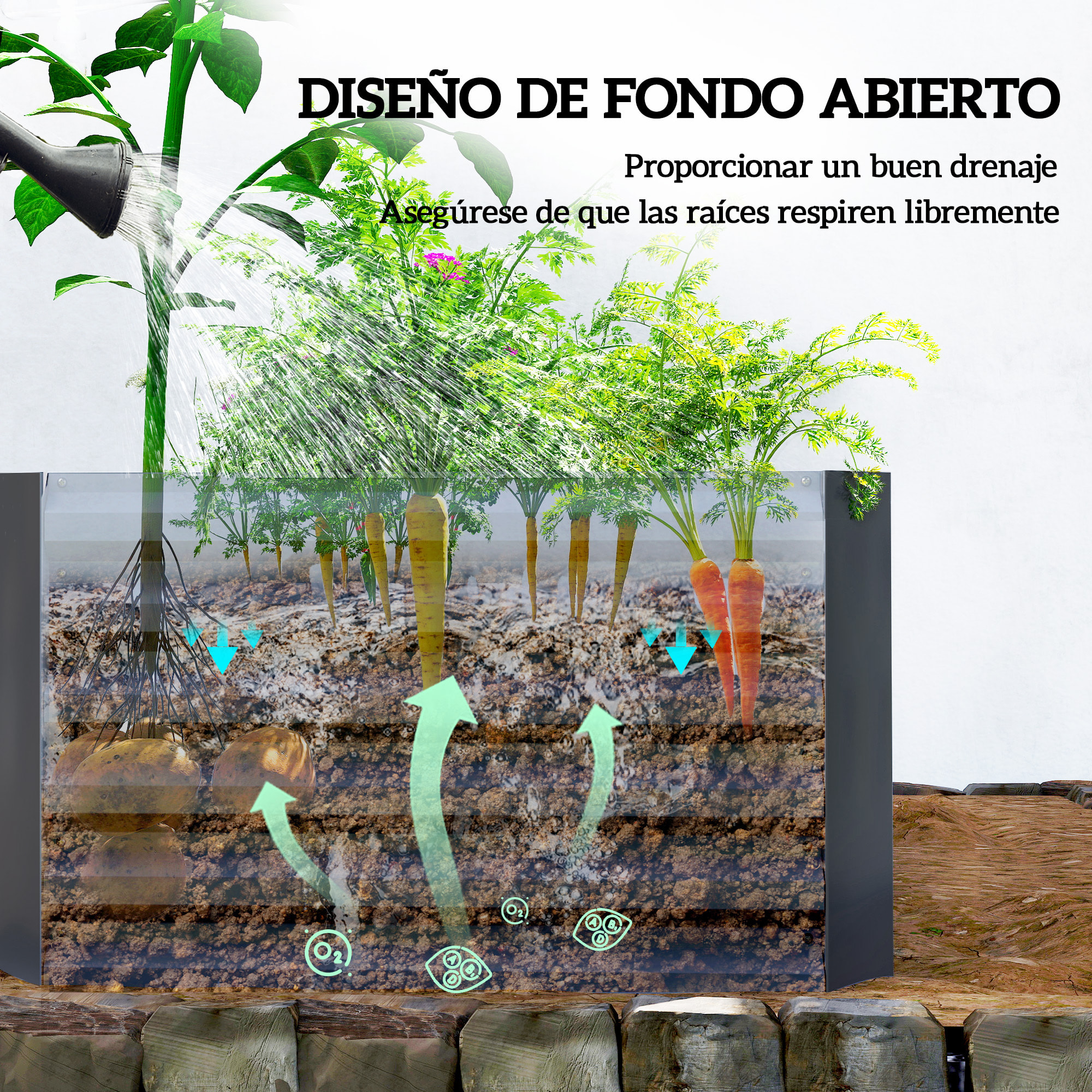 Jardinera Exterior Grande Rectangular de Acero Galvanizado, Huerto Urbano para Cultivar Plantas, Macetero Grande Exterior con Base Abierta, Resistente a la Intemperie, 180x90x57,5 cm, Gris