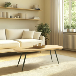 HELENA - Table basse GM plateau en pin pieds scandinaves métal vert
