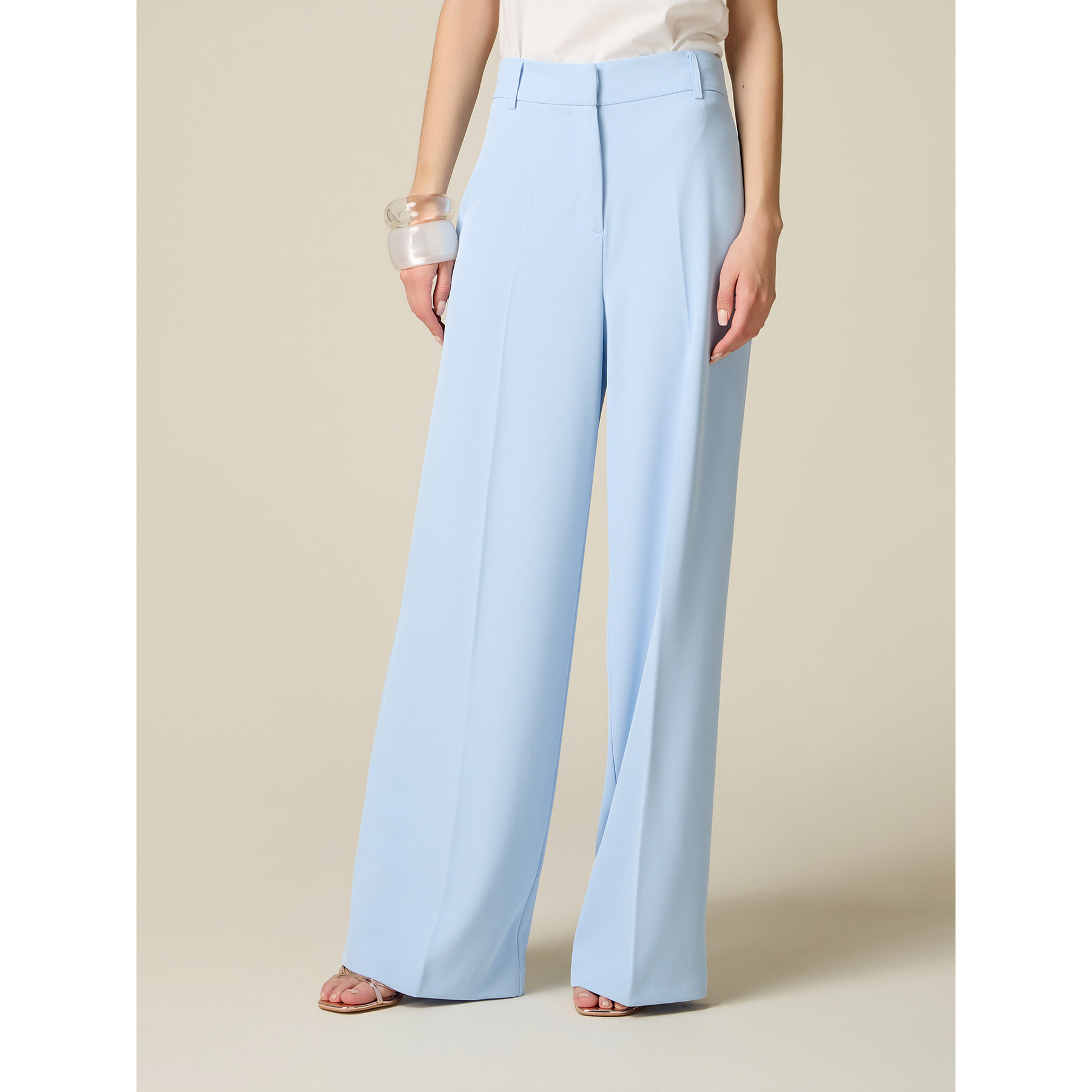 Oltre - Pantaloni palazzo in tessuto fluido - Azzurro