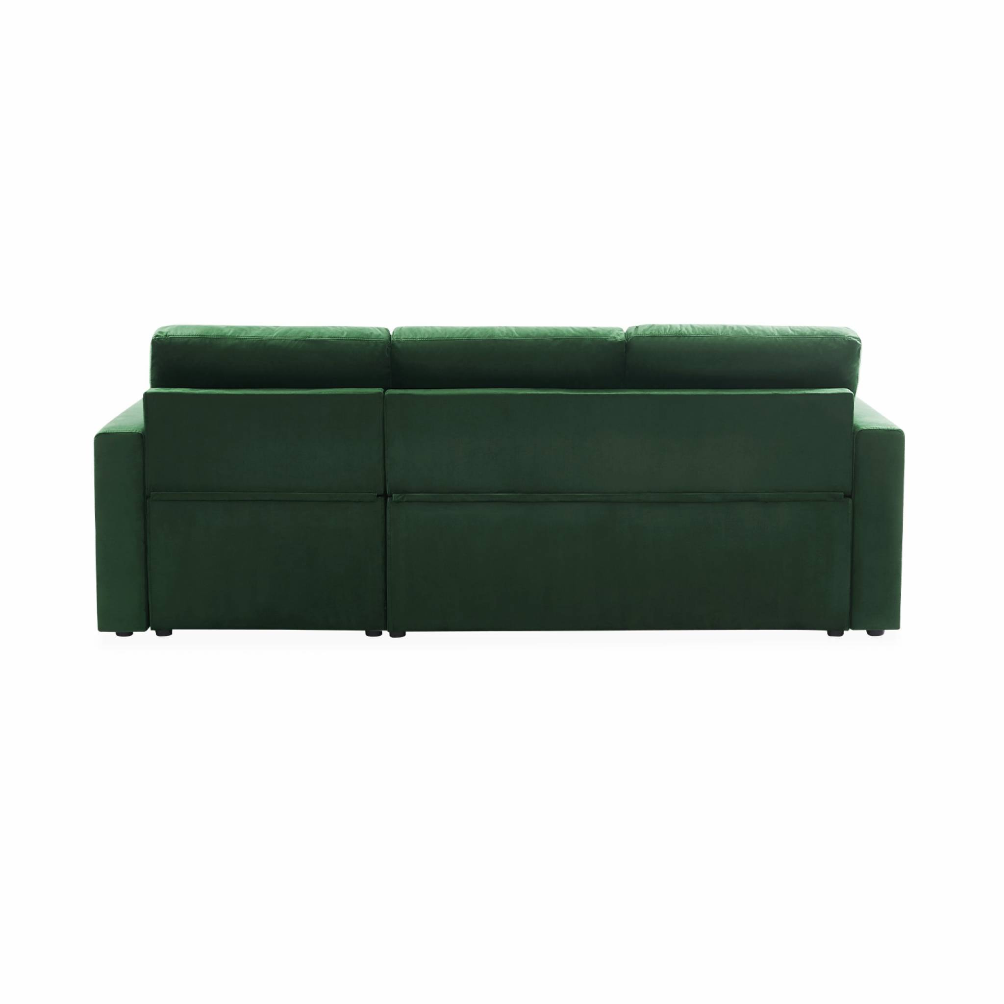 Canapé d'angle convertible en velours vert anglais 3 places. fauteuil d'angle réversible coffre rangement lit modulable